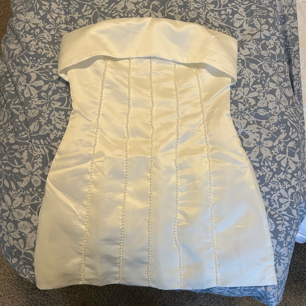 NWT Peppermayo White Strapless Pearl Detail Dress